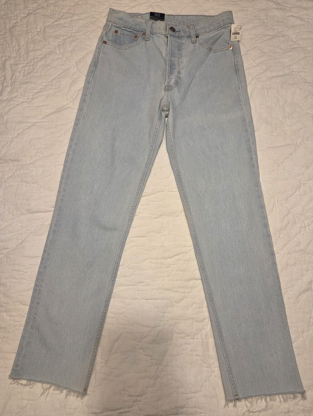 NWT GAP High Rise Cheeky Straight Jeans Light Wash Raw Hem 28/6L Long Button Fly